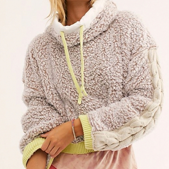 NWT Free People wild hearts fuzzy teddy pullover